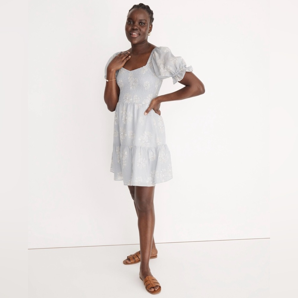 Madewell Silk Lucie Smocked Mini Dress in Moody Blooms - size M